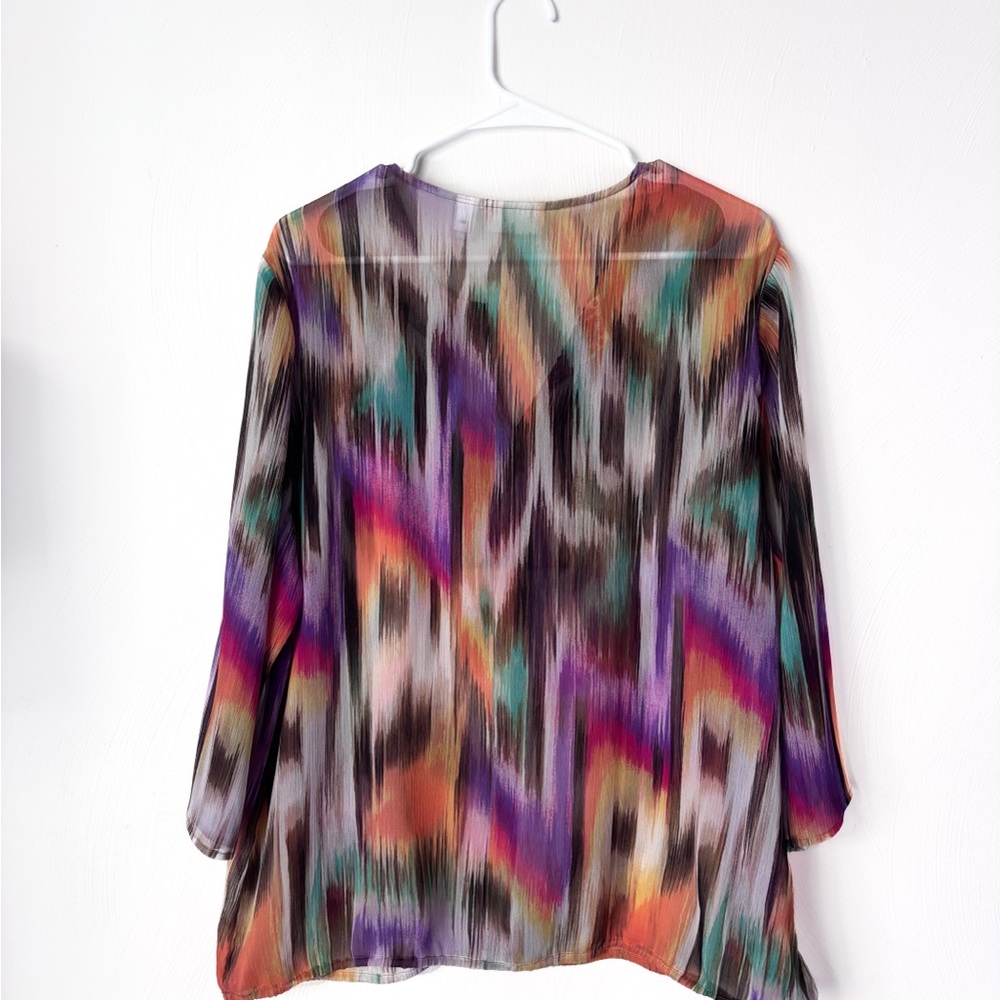 Chico’s Size 3 Multi Color Sheer Artsy Blouse 3/4 Sleeve Chico's Size XL - Picture 5 of 5